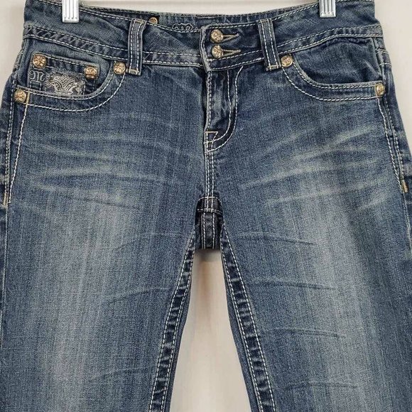 Miss Me Womens Capri Jeans Blue Stretch Embroidered Medium Wash Low Rise 28 - Picture 8 of 12